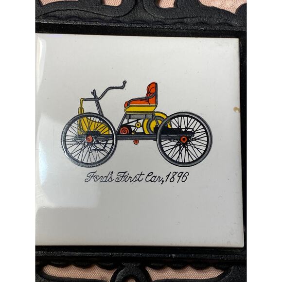 Set of 6 Cast Iron / Tile Mini Trivets with Antique Cars Ardco Japan EUC - Picture 6 of 16